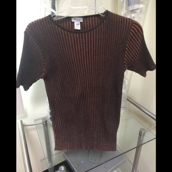 AKRIS Punto Wool Ribbed Stretch Short Sleeve Crew Neck Sweater Top Tunic Knit 10 - Picture 3 of 7